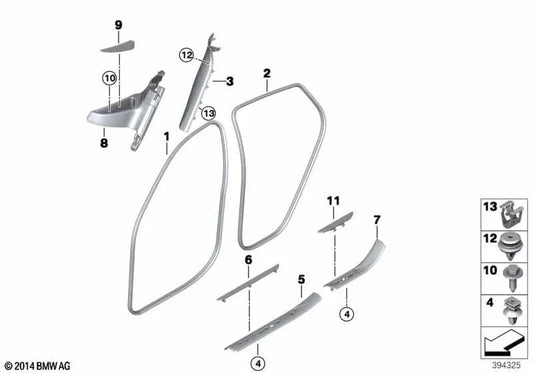 Panel de cubertura entrada trasera izquierda para BMW X6 F16, F86 (OEM 51477369205). Original BMW