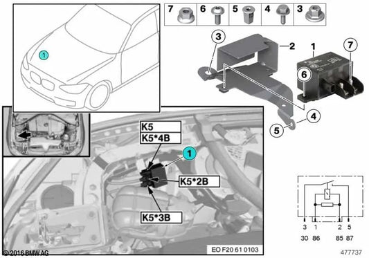 Soporte de Relé del Ventilador para BMW F20N, F21N, F22, F23, F30N, F32, F33, F36 (OEM 61139383701). Original BMW