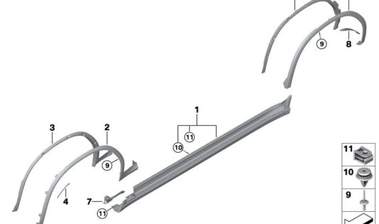 Ensanchamiento del guardabarros delantero izquierdo para BMW X3 F97, F97N, X4 F98, F98N (OEM 51778086325). Original BMW