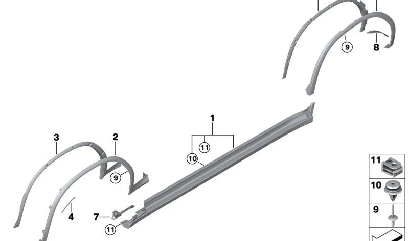 Ensanchamiento guardabarros trasero izquierdo para BMW X3 F97, G01 (OEM 51777180929). Original BMW