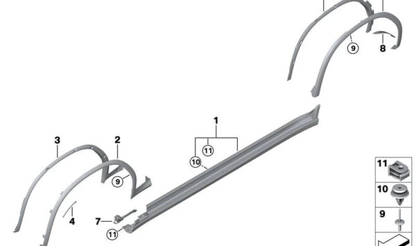 Aletín de paso de rueda trasero derecho imprimado OEM 51778064826 para BMW G01, F97. Original BMW.