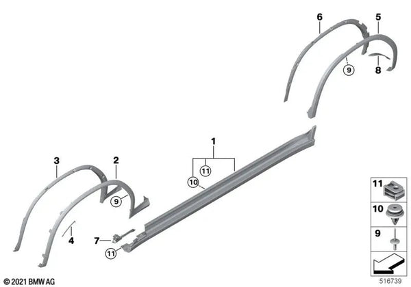 Revestimiento de faldón imprimado izquierdo para BMW X3 F97, G01, X4 F98, G02 (OEM 51778091995). Original BMW