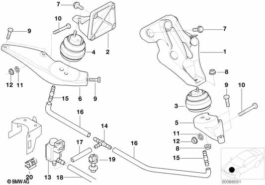 Soporte del motor izquierdo para BMW Serie 7 E38 (OEM 22111093809). Original BMW.