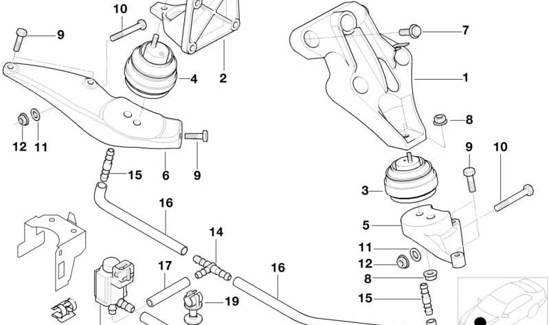 Soporte de motor derecho OEM 22111096512 para BMW E38. Original BMW.