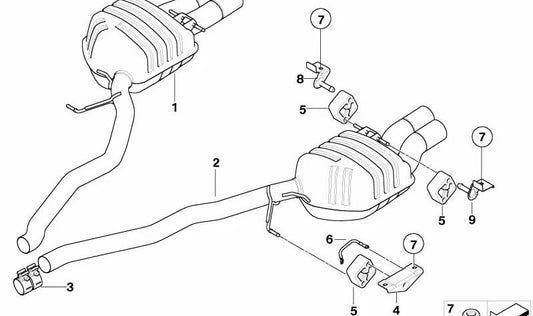 Silenciador trasero izquierdo para BMW E63, E64 Serie 6 (OEM 18307837060). Original BMW