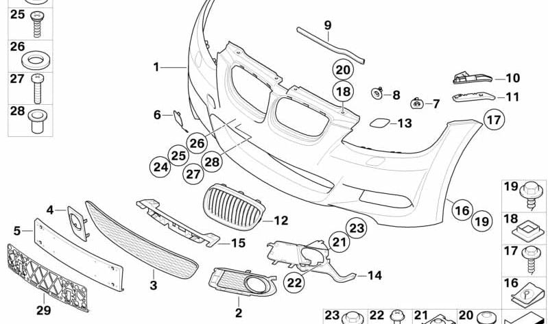 Rejilla cromada izquierda OEM 51137157275 para BMW E90, E92, E93. Original BMW.