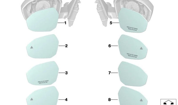 Cristal de espejo convexo para BMW Serie 5 G60, G90, Serie 7 G70 (OEM 51165A24394). Original BMW