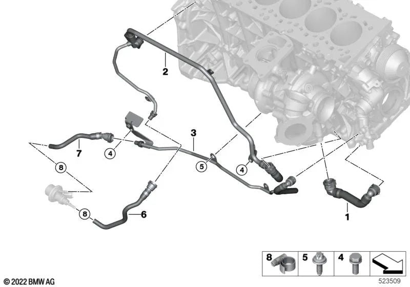 Tubería del cilindro - Módulo dosificador SCR para BMW F07N, F10N, F11N, F02N (OEM 17128513336). Original BMW.