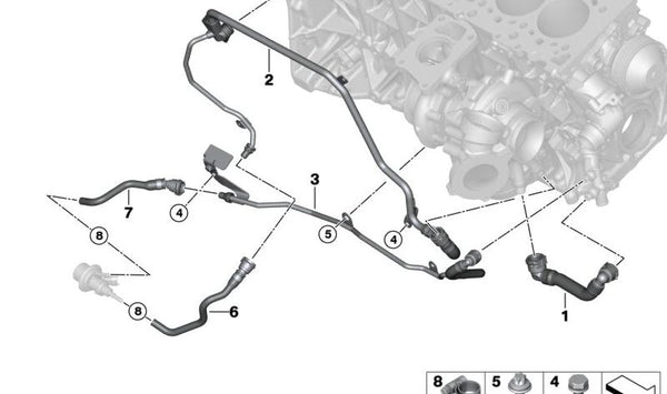 Manguera Bomba de Refrigerante Turboalimentador para BMW F07, F10, F11, F15, F16 (OEM 11538515235). Original BMW