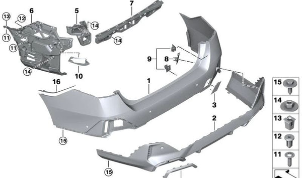 Revestimiento del parachoques trasero inferior para BMW G60, G61 (OEM 51125A5A722). Original BMW