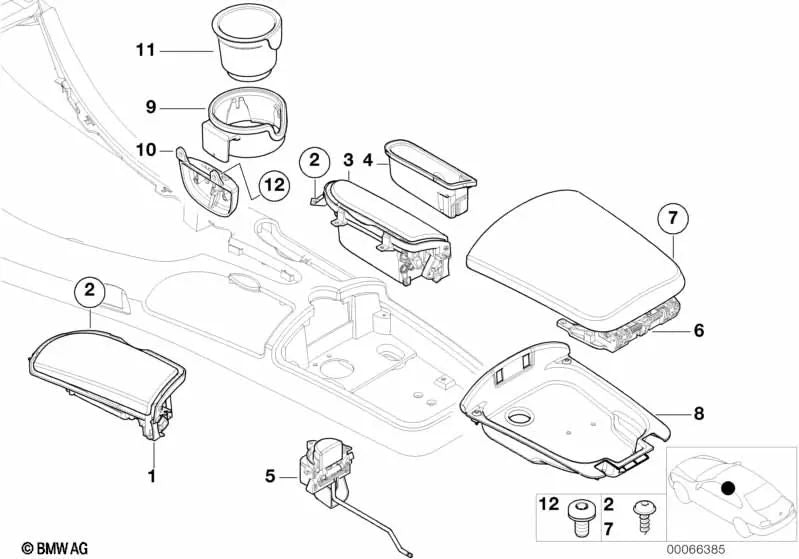 Compartimento de la consola central derecha para BMW Z8 E52 (OEM 51168262722). Original BMW.