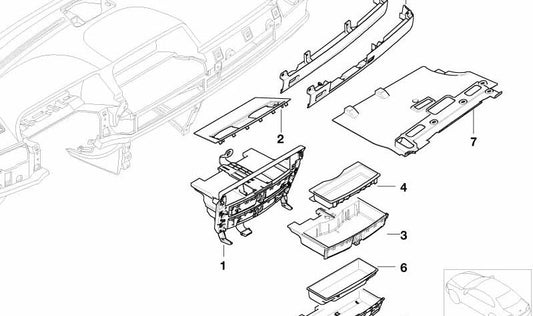 Tapizado salpicadero derecho OEM 51457142114 para BMW E65, E66. Original BMW.