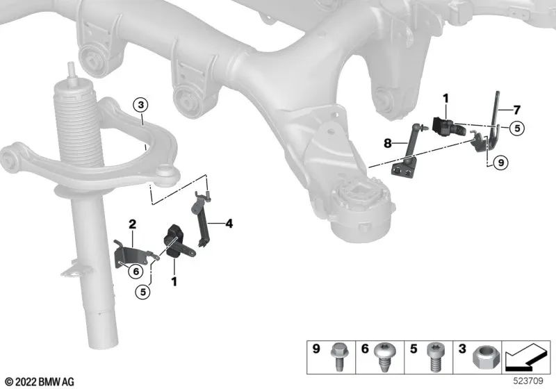 Barra de regulación trasera derecha para BMW Serie 5 F90, G30, G31, G38, Serie 6 G32, Serie 7 G11, G12, Serie 8 F91, G14, X5 G05, X6 G06, X7 G07, XM G09 (OEM 37146873098). Original BMW