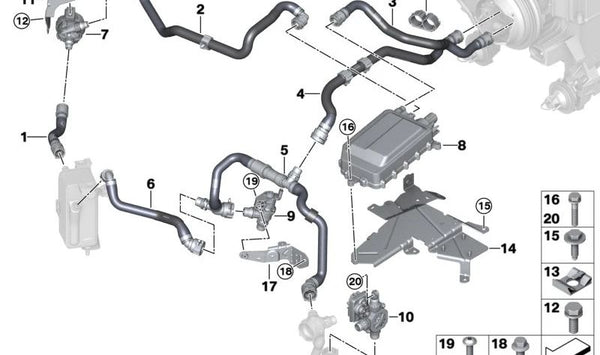 Manguera de refrigerante OEM 64218833638 para BMW i20. Original BMW.