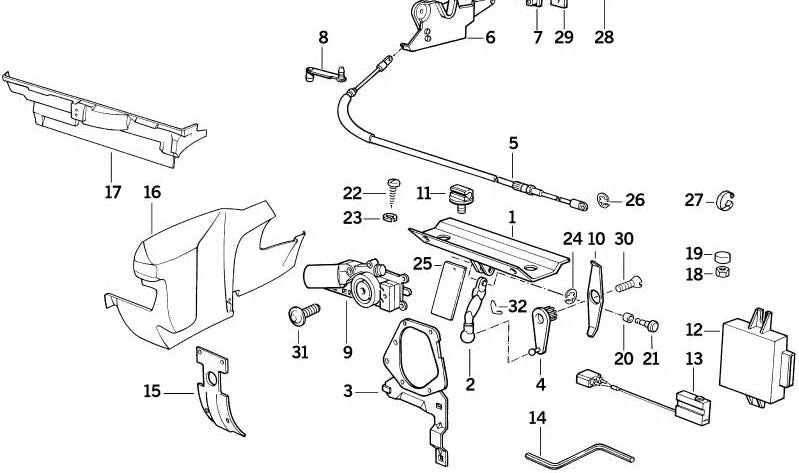 Refuerzo del mecanismo de la capota OEM 41138112692 para BMW E30. Original BMW.