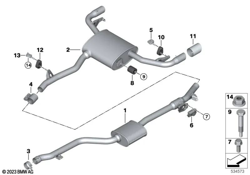 Silenciador delantero con válvula de escape para BMW G01, G02 (OEM 18307102474). Original BMW.