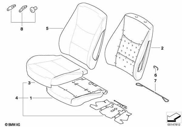 Pieza de tapicería Asiento Básico de Cuero derecho para BMW E82, E88 (OEM 52107251606). Original BMW