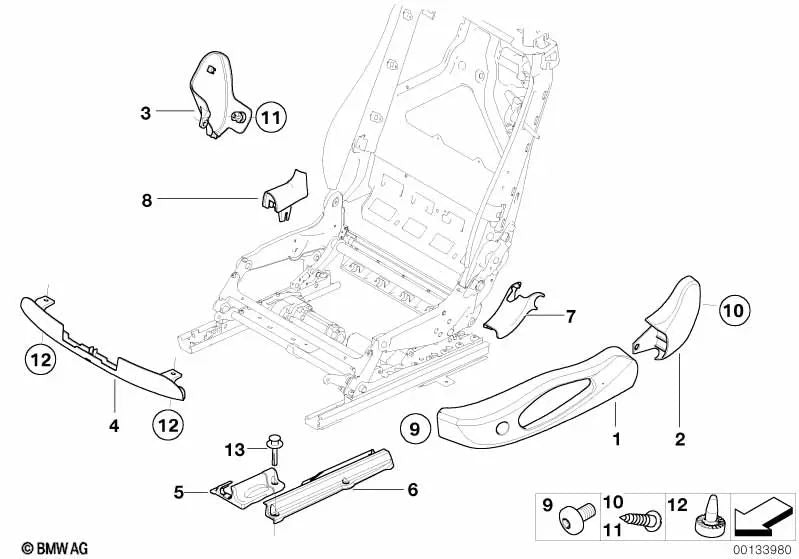 Embellecedor del asiento exterior derecho para BMW E64, E64N (OEM 52107162774). Original BMW