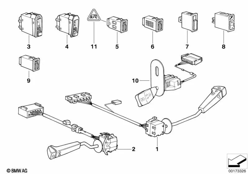 Windshield wiper switch for BMW 5 Series E34, 7 Series E32 (OEM 61318356475). Genuine BMW