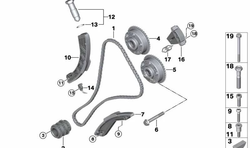 Tensor da cadeia de distribuição de OEM 11317525387 para BMW E65, E66. BMW original.