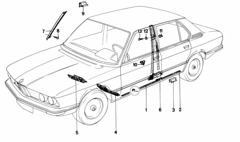 Deflector del Cortavientos Derecho para BMW E12 (OEM 51431858002). Original BMW