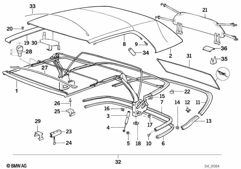 Correa de sujeción derecha para BMW Serie 3 E30 (OEM 54311971922). Original BMW