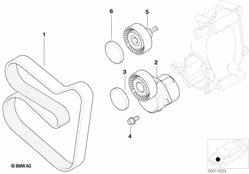 Poly V belt for BMW 3 Series E46 (OEM 11287636371). Genuine BMW