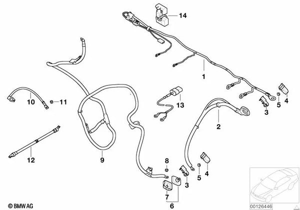 Cable de batería positivo para BMW X5 E53 (OEM 61126932491). Original BMW.