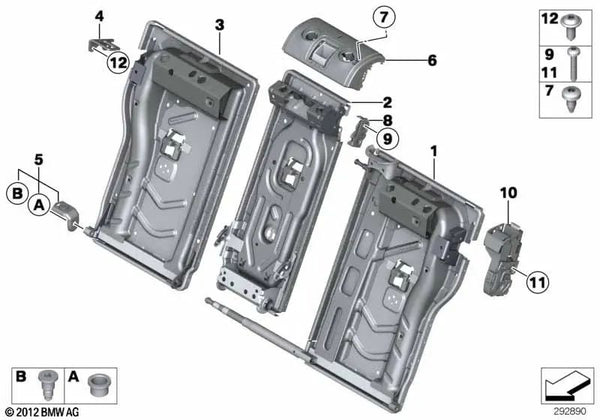 Estructura respaldo derecho para BMW Serie 3 F31, F31N (OEM 52207260003). Original BMW