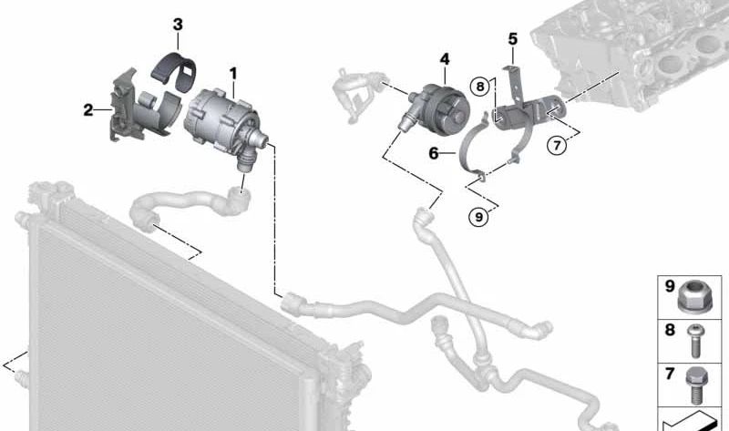 Bomba adicional de refrigerante para BMW G30, G31, G38, G32, G11, G12, G05, G06, G07 (OEM 11518482744). Original BMW