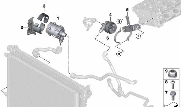 Bomba adicional de refrigerante para BMW G30, G31, G38, G32, G11, G12, G05, G06, G07 (OEM 11518482744). Original BMW