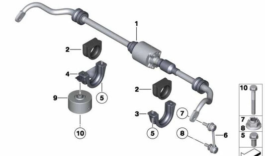 Barra estabilizadora activa OEM 37126775206 para BMW F10, F06, F12, F13. Original BMW.