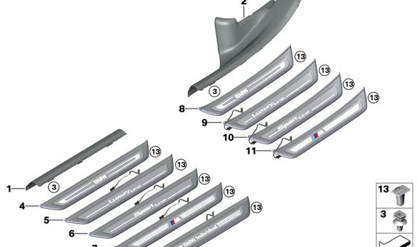 Cubierta de Entrada Iluminada Trasera Izquierda para BMW Serie 6 G32, G32N (OEM 51478065119). Original BMW