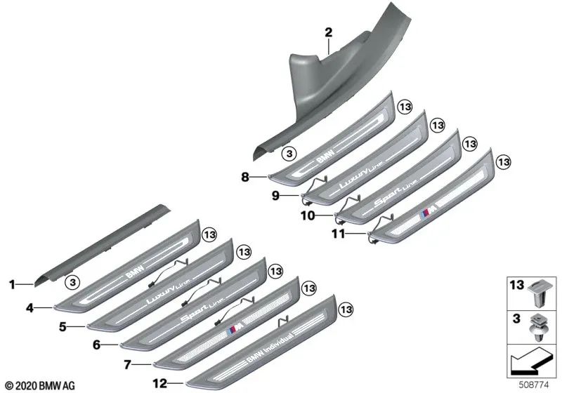 Rear Left Inner Door Entry Trim for BMW 6 Series G32, G32N (OEM 51477474497). Original BMW