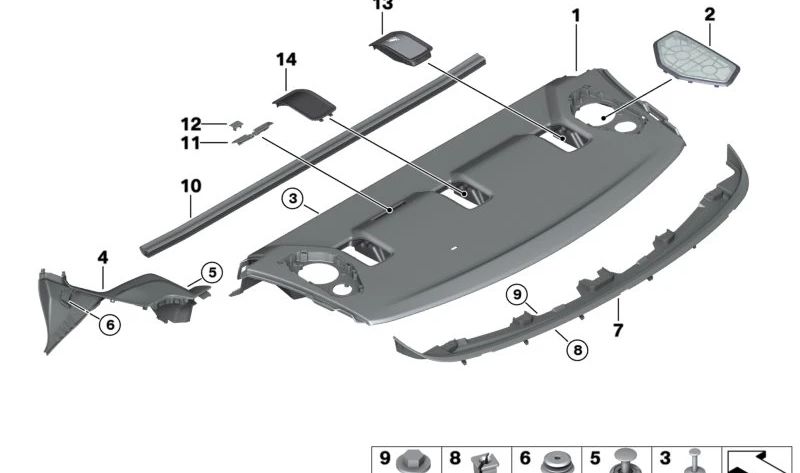 Montaje estante derecho para BMW Serie 2 F44 (OEM 51466999470). Original BMW