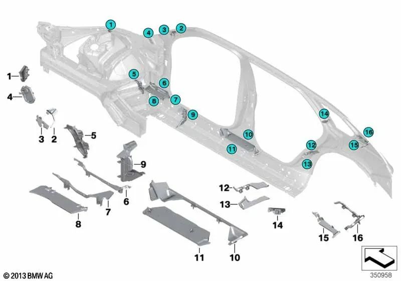 Pieza de forma columna B inferior exterior izquierda para BMW X5 F15, F85, X6 F16, F86 (OEM 41217287519). Original BMW.