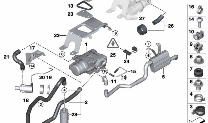 Soporte de la Bomba de Agua para BMW Serie 3 E90, E91, E92, E93, Serie 5 F07, F10, F11, Serie 6 F06, F12, F13, Serie 7 F01, F02, F04, X5 E70, F15, X6 E71, F16 (OEM 64126953097). Original BMW