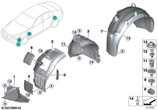 Remache a ciegas para BMW G42, G87, G20, G21, G28, G80, G81, G22, G23, G82, G83, F90N, G60, G70 (OEM 51755A383B7). Original BMW