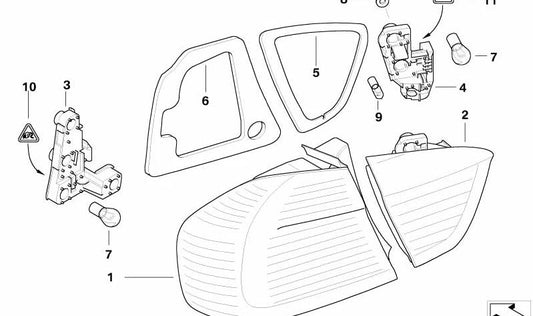 Piloto Trasero Panel Lateral Izquierdo para BMW Serie 3 E90 (OEM 63216937457). Original BMW