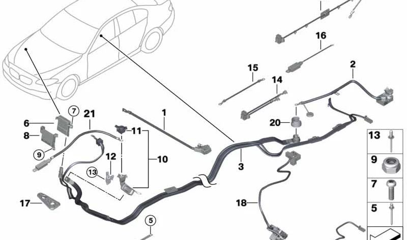 Reverse Polarity Protection Wiring Harness for BMW 5 Series F10, F11, F10N, F11N (OEM 61129225607). Original BMW