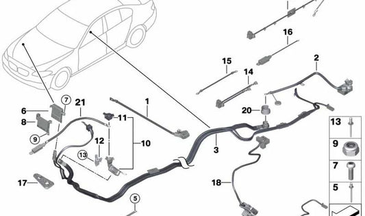 Reverse Polarity Protection Wiring Harness for BMW 5 Series F10, F11, F10N, F11N (OEM 61129225607). Original BMW