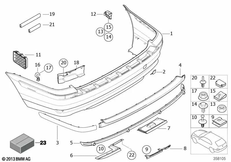 Revestimiento Parachoques imprimado trasero para BMW Serie 3 E46 (OEM 51128212587). Original BMW