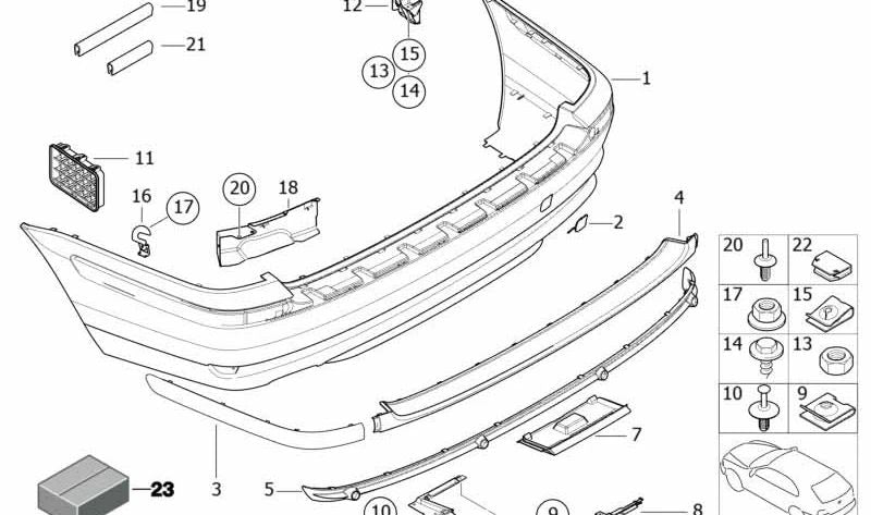 Carcasa parachoques imprimada trasera para BMW E46 (OEM 51127012771). Original BMW