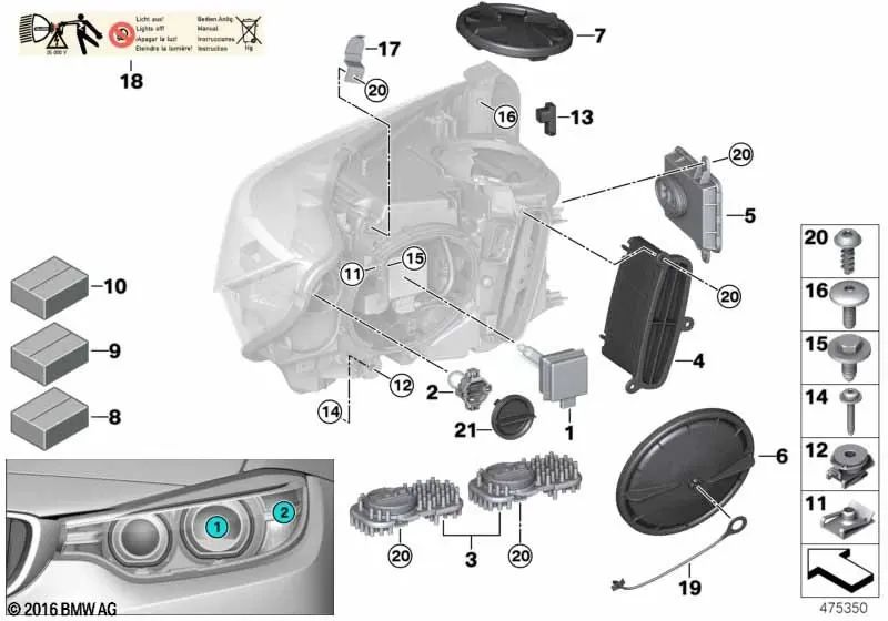 Tapa de cubierta para BMW Serie 3 F80, F80N, Serie 4 F32, F33, F36, F82, F83, X5 F15, F85, X6 F16, F86 (OEM 63117379845). Original BMW