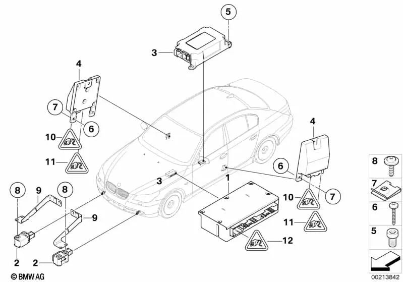 Sensor B-Pilar derecho para BMW E60, E61, E63 (OEM 65776962886). Original BMW