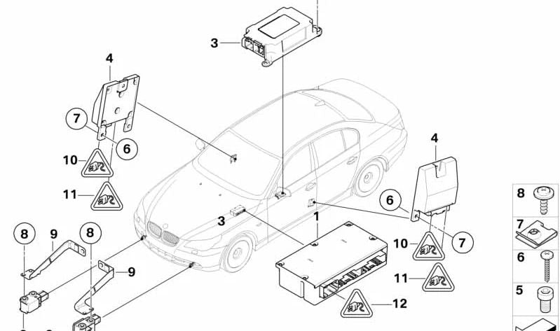 Sensor de impacto lateral izquierdo OEM 65776974364 para BMW E60, E61, E63, E64. Original BMW.