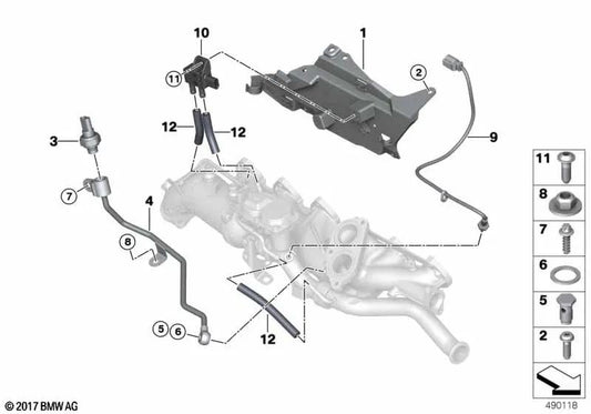 Tubo de presión de gases de escape para BMW G30, G31, G32, G11, G12, G14, G15, G16, G01, G02 (OEM 13628571784). Original BMW