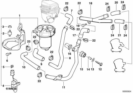 Pressure pipe for BMW 7 Series E38 (OEM 11721741843). Original BMW.