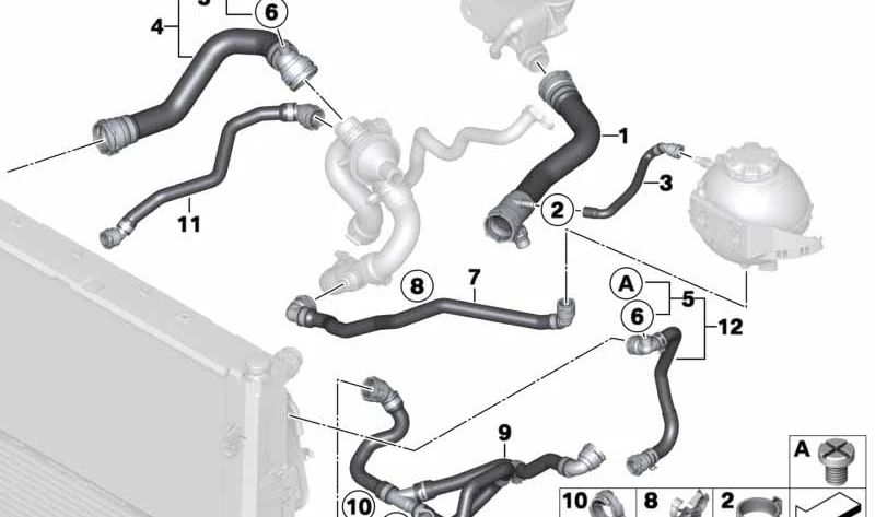 Manguera de refrigerante OEM 17127596837 para BMW F20, F21, F22, F23, F30, F31, F34, F32, F33, F36. Original BMW