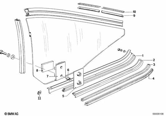 Sellado del canal de la ventana exterior derecha para BMW E24 (OEM 51371961666). Original BMW.